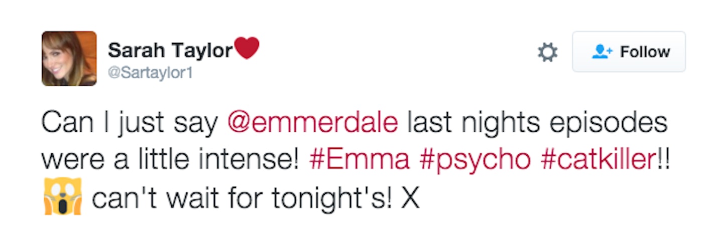 Emmerdale fans left devastated as Emma Barton kills cat tweets