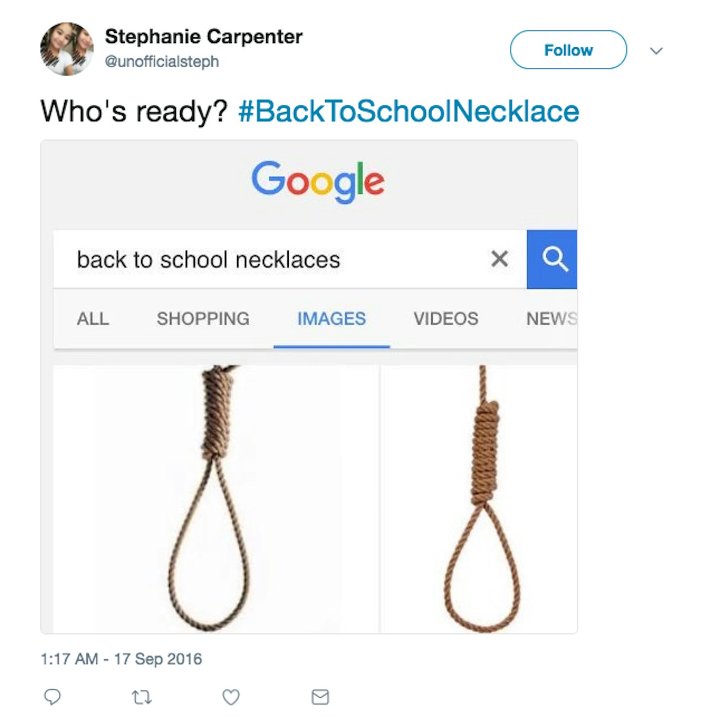back to school necklace tweet