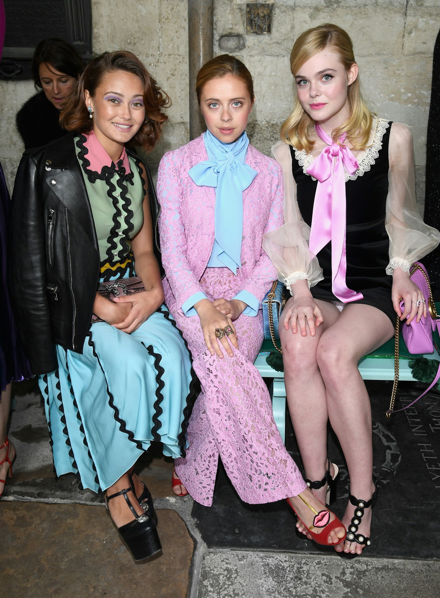 elle fanning bel powley ella purnell gucci front row