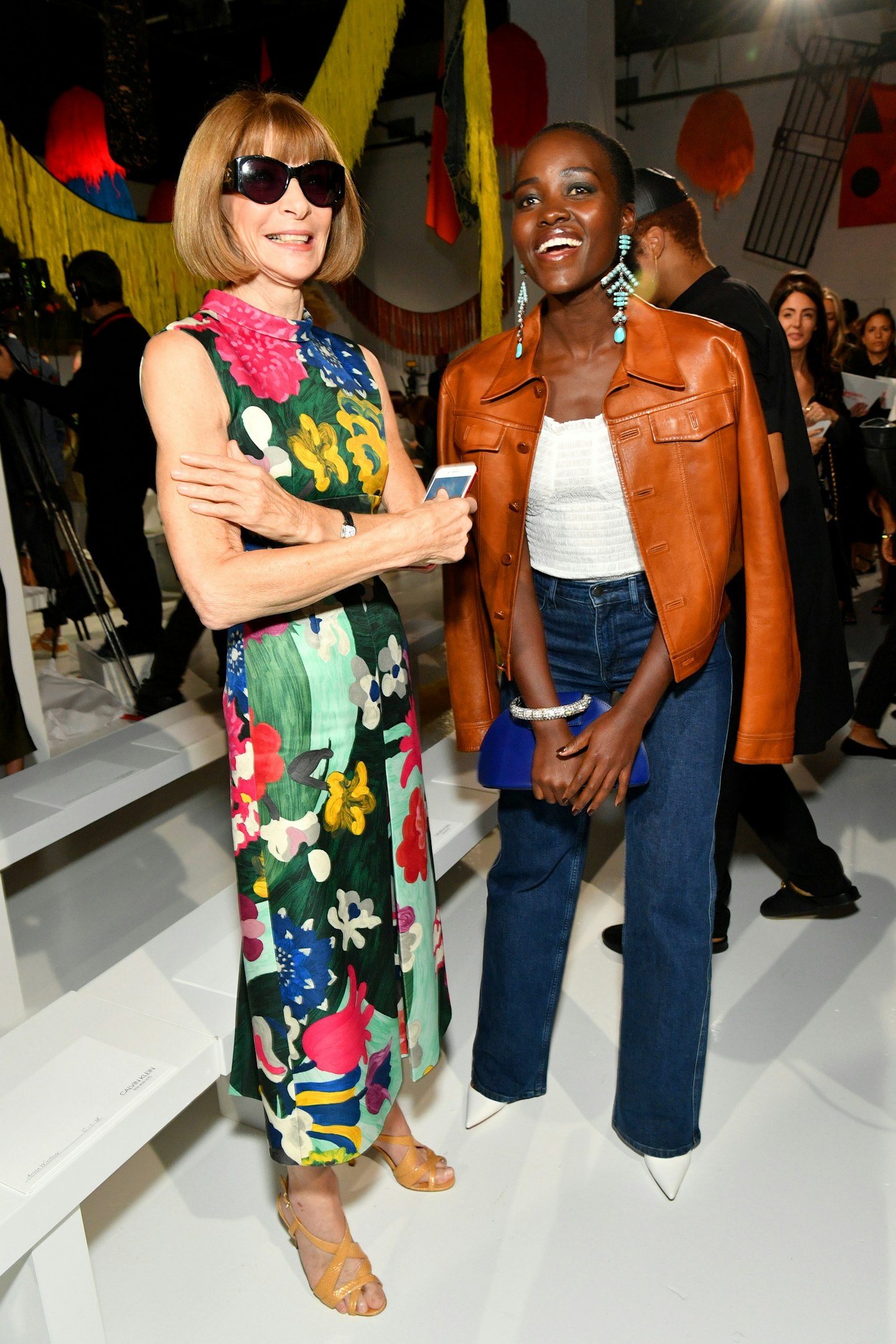 Anna Wintour and Lupita Nyong'o at the Calvin Klein show