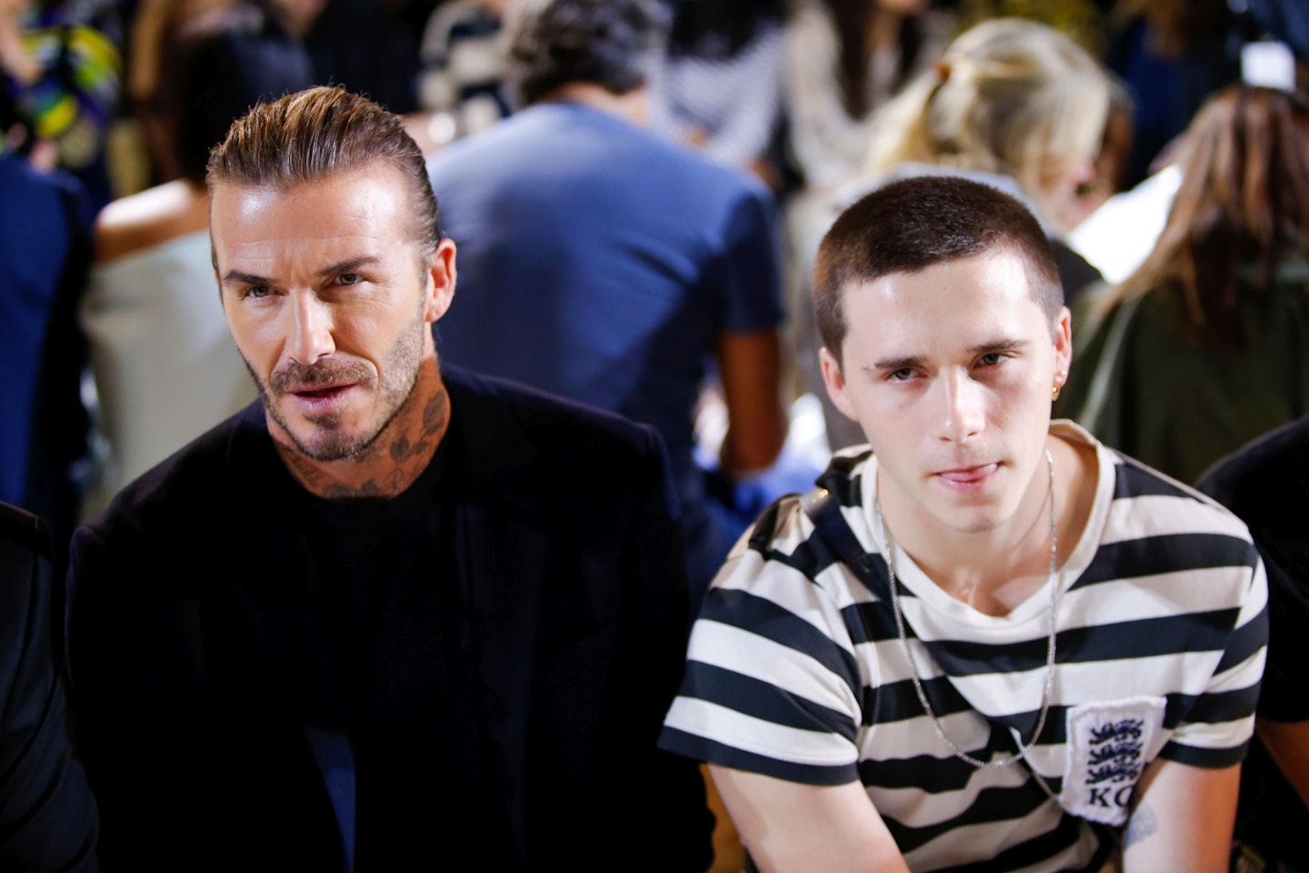 David and Brooklyn Beckham at Victoria Beckham's SS18 catwalk show