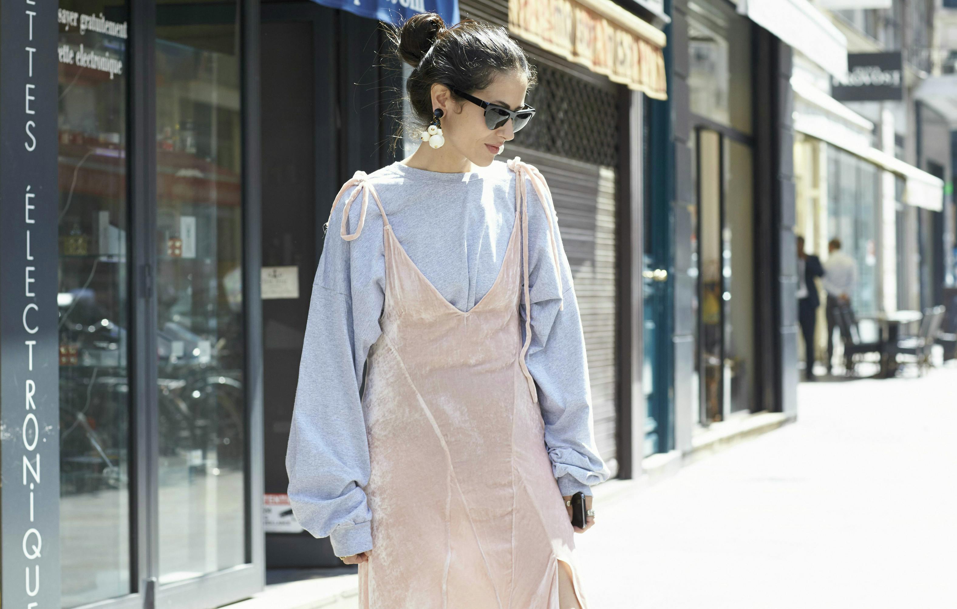 Velvet dress with outlet shirt underneath