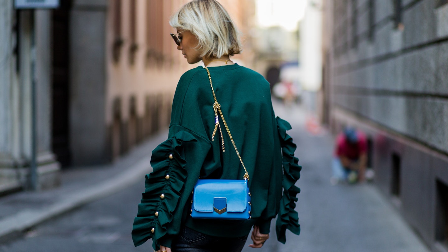 Blogger Lisa Hahnbueck wearing Storets at Milan Fashion Week.