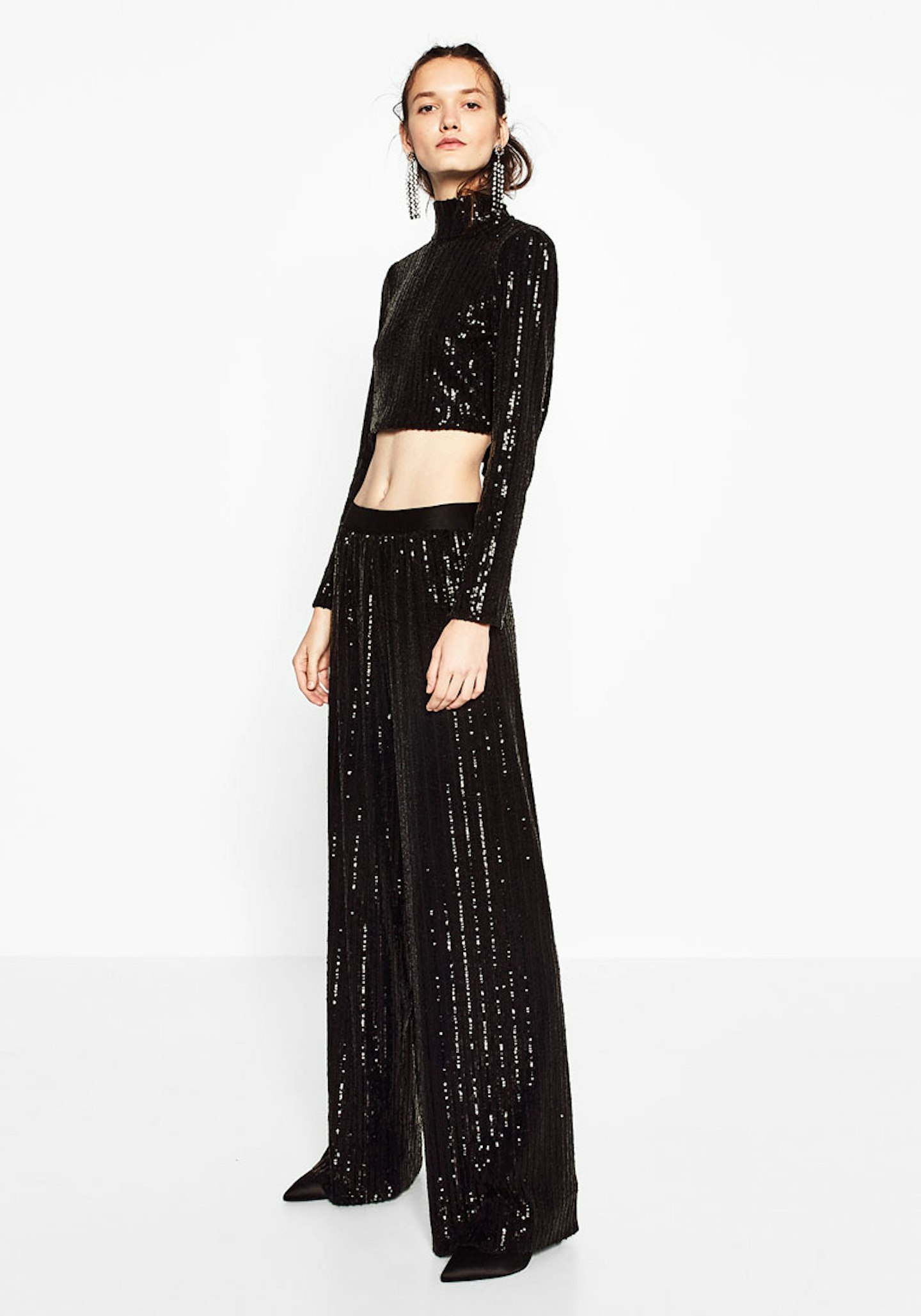 Buy Large Size Zara Sequined Evening Dress Pants KL94Z Black