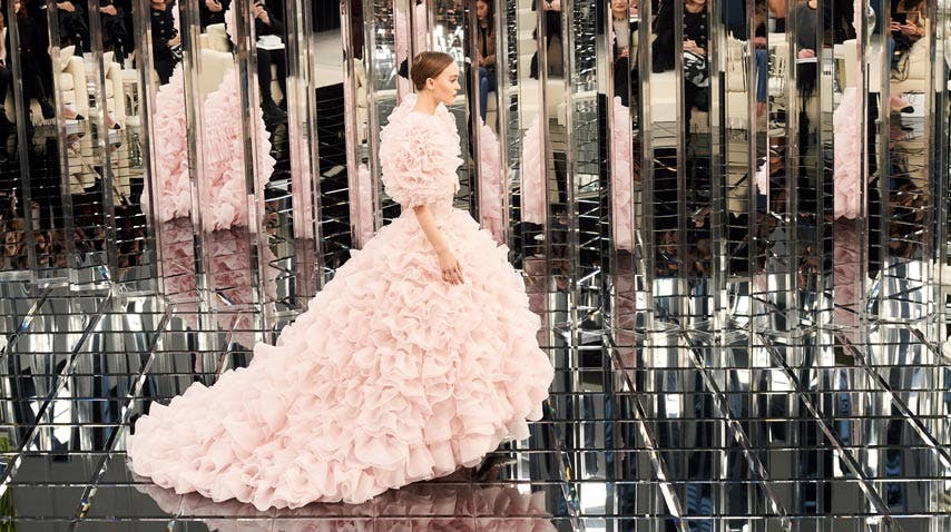 lily rose depp chanel pink dress PICS: Lily-Rose Depp Rocks Massive Princess Dress on Chanel Runway