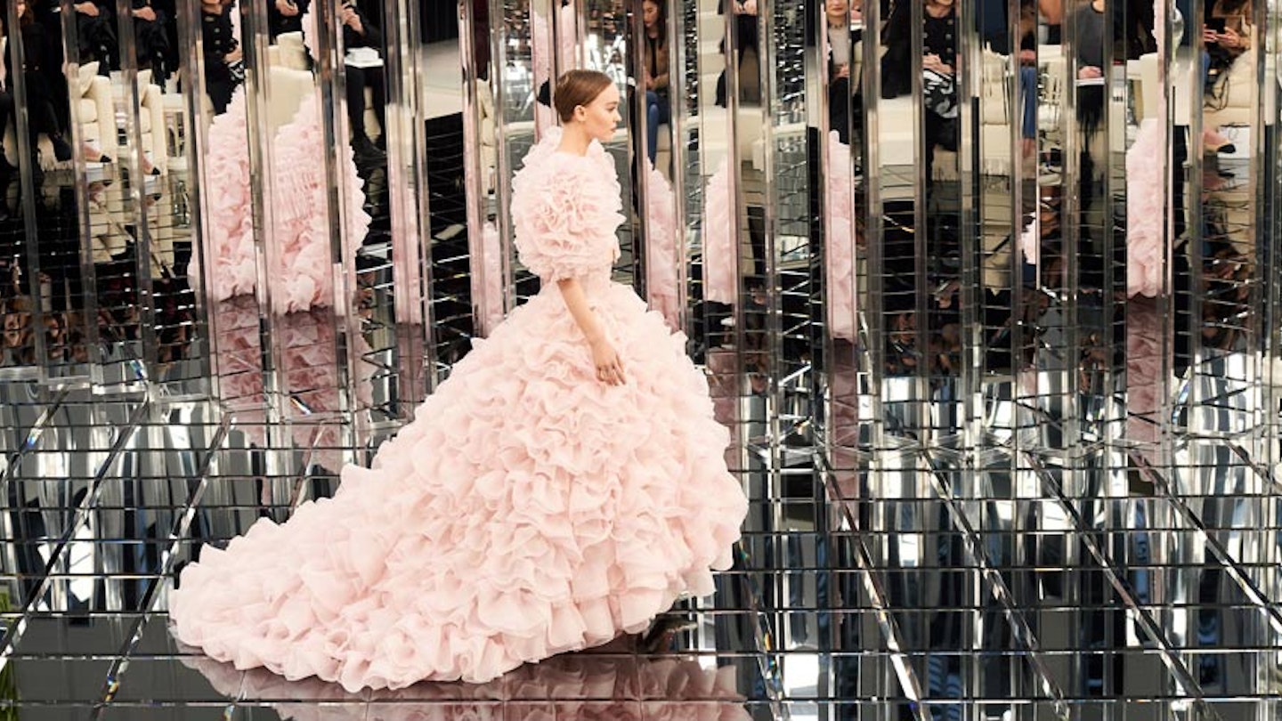 lily rose depp chanel pink dress PICS: Lily-Rose Depp Rocks Massive Princess Dress on Chanel Runway
