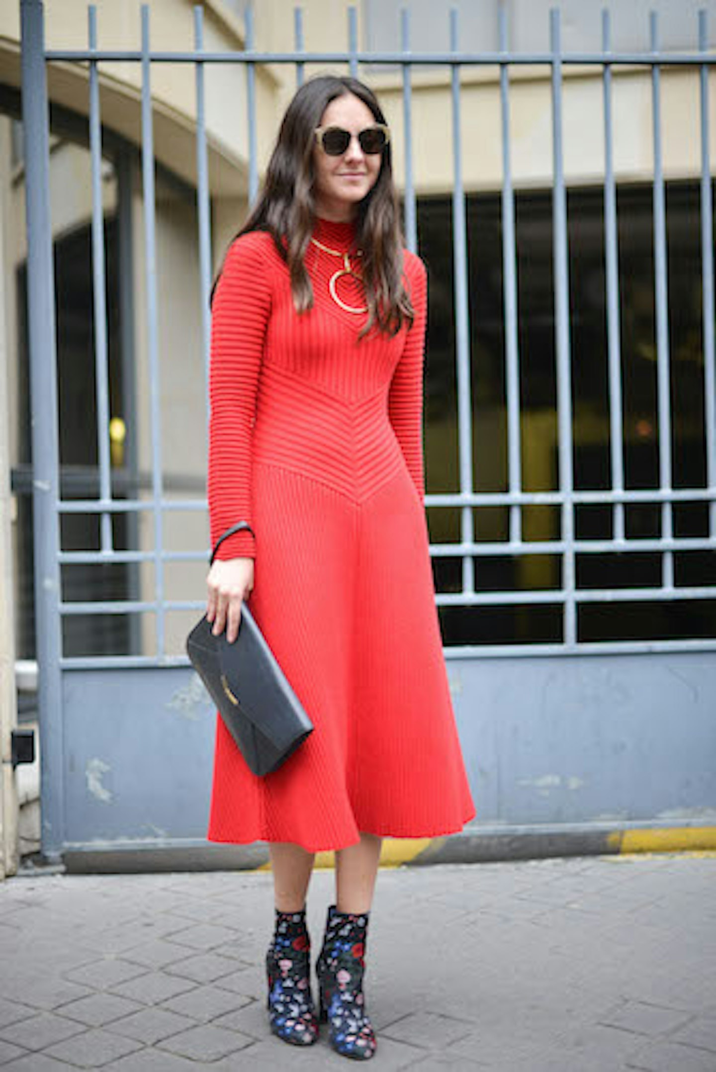 red mid-calf dress