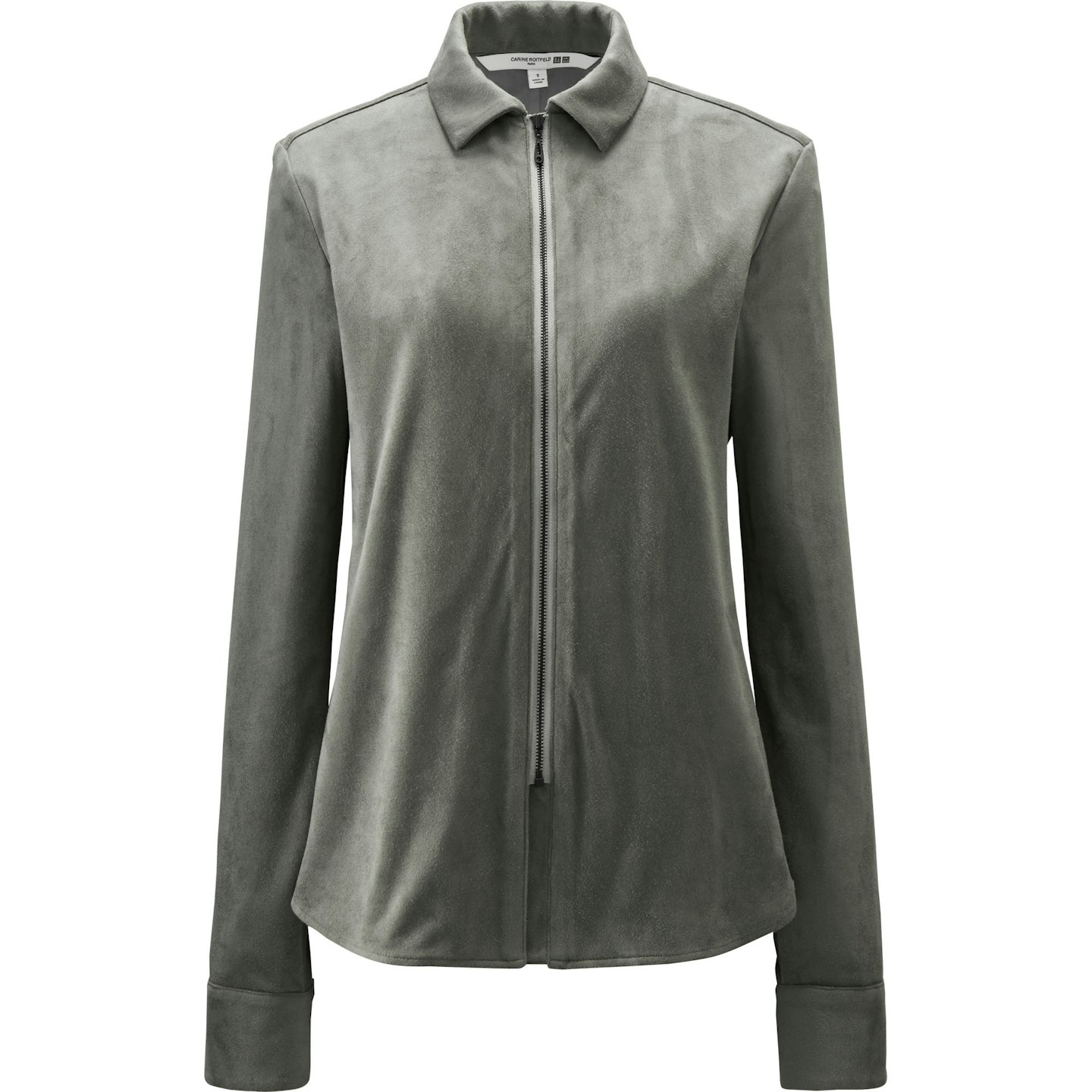 carine roitfeld uniqlo collaboration faux suede shirt