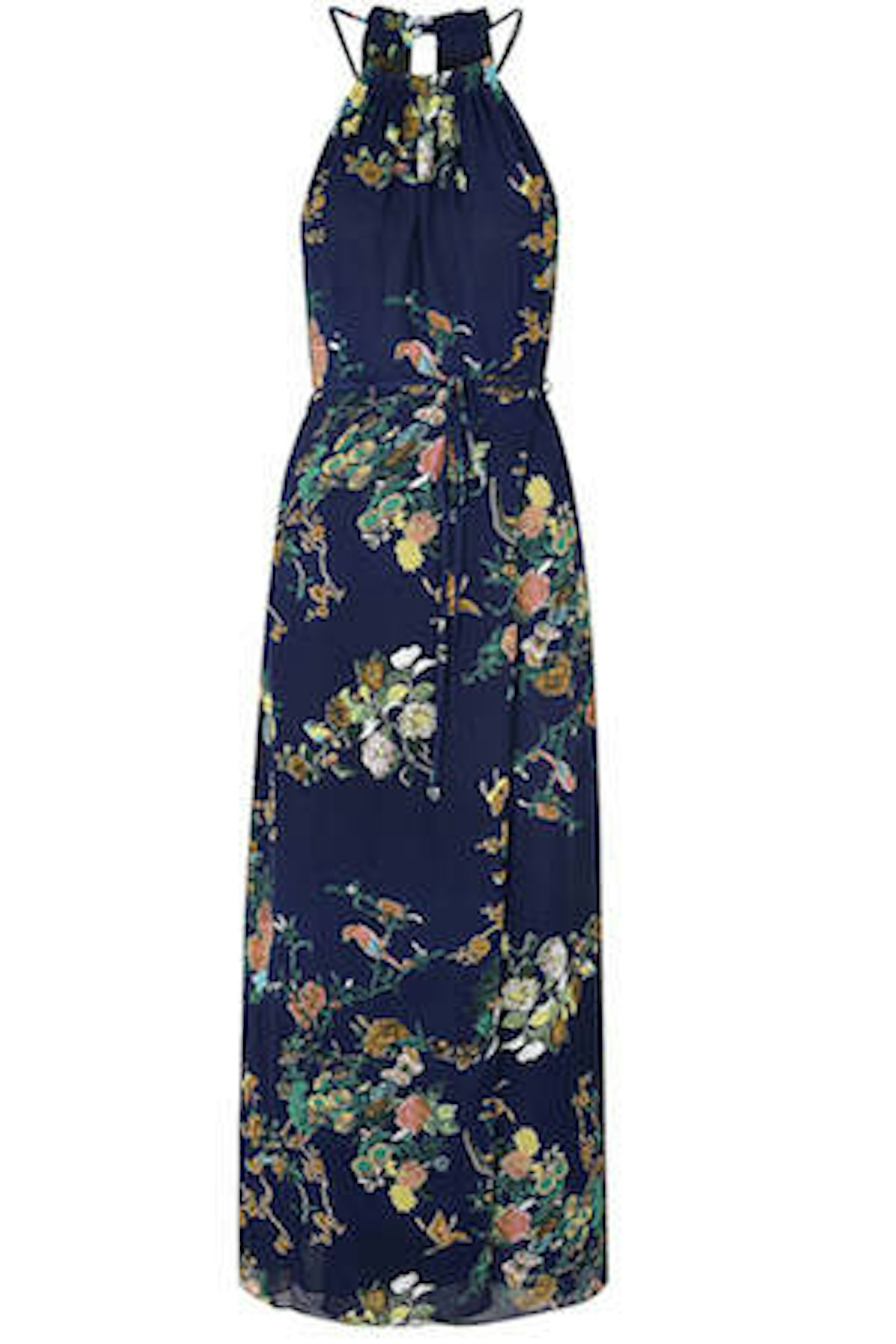 Navy and Green Floral High Neck Maxi Dress 40