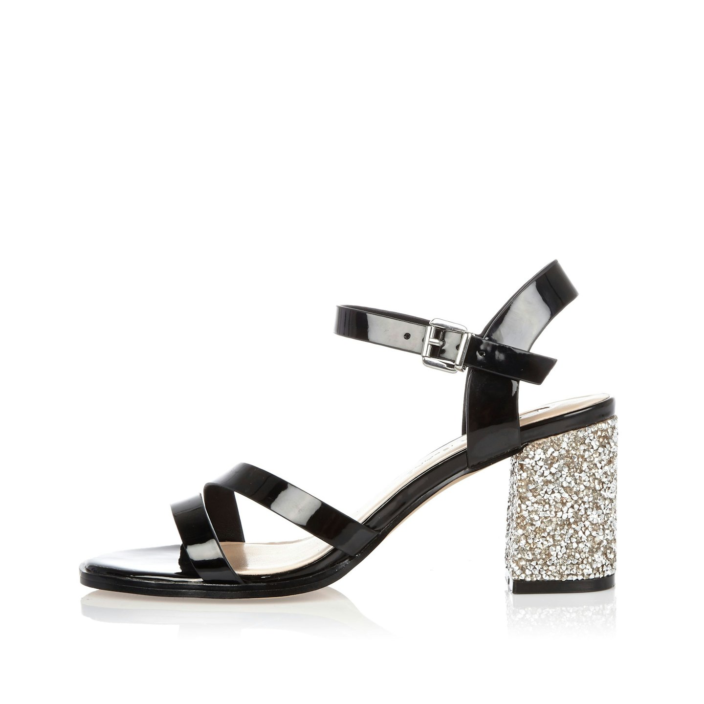 Black Glitter Block Heel Sandals, £48