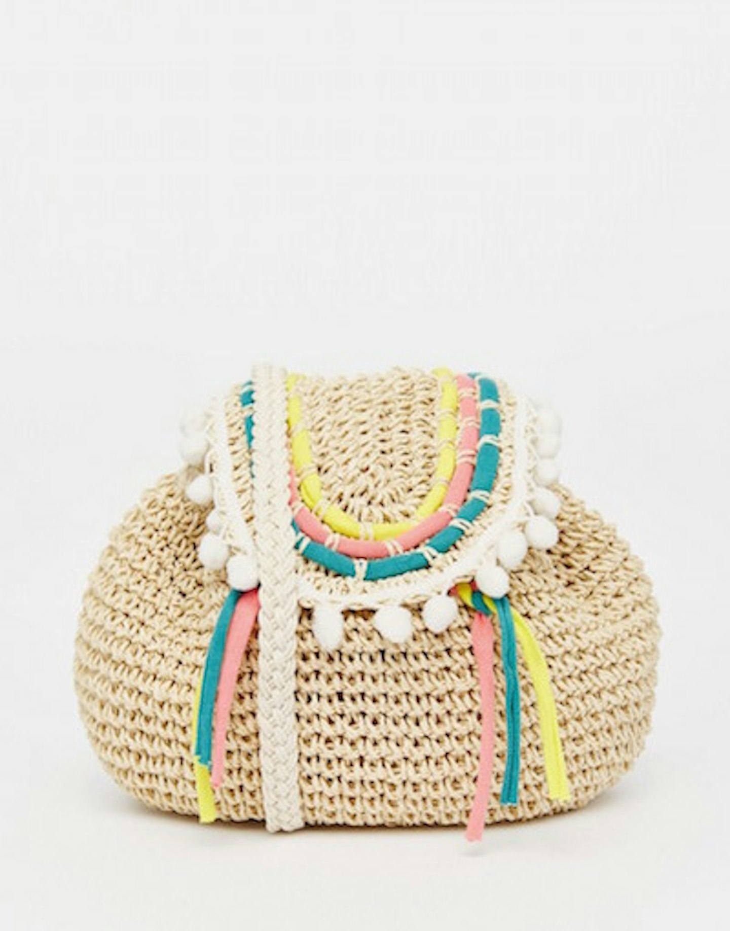 South beach. Woven pom pom cute cross body bag.