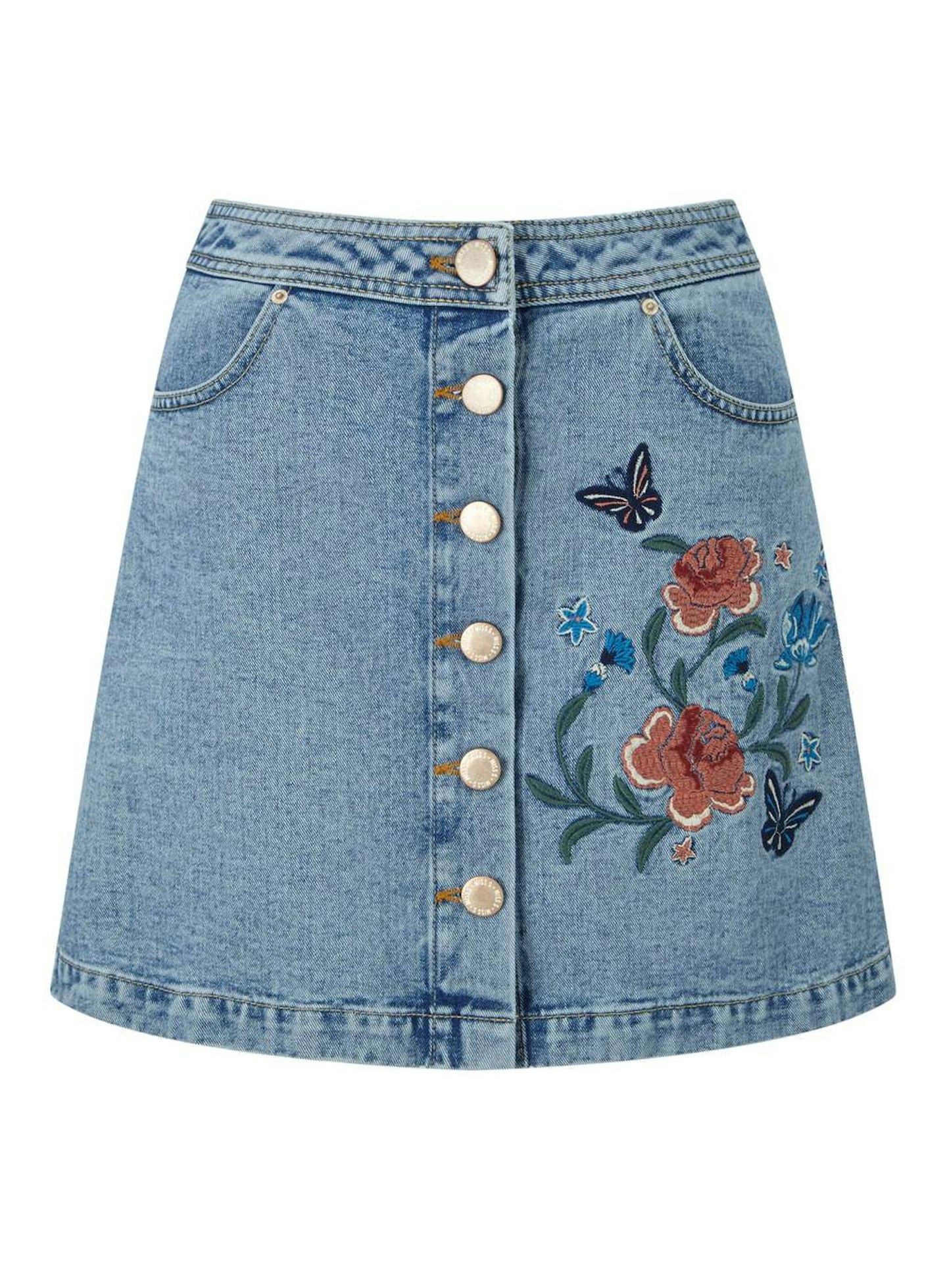 Miss Selfridge Floral Embroidered Denim Skirt £35