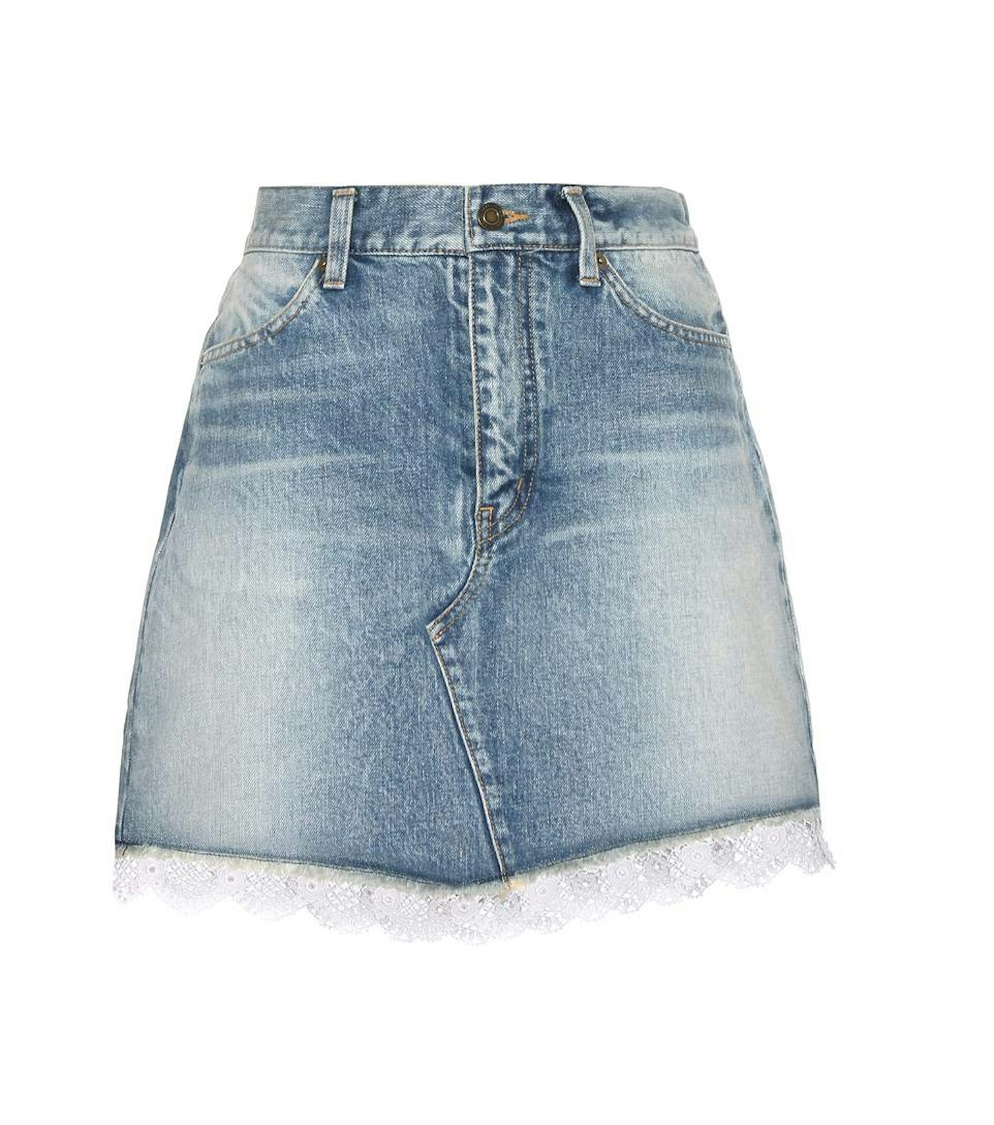 Saint Laurent Lace-trimmed denim miniskirt £231