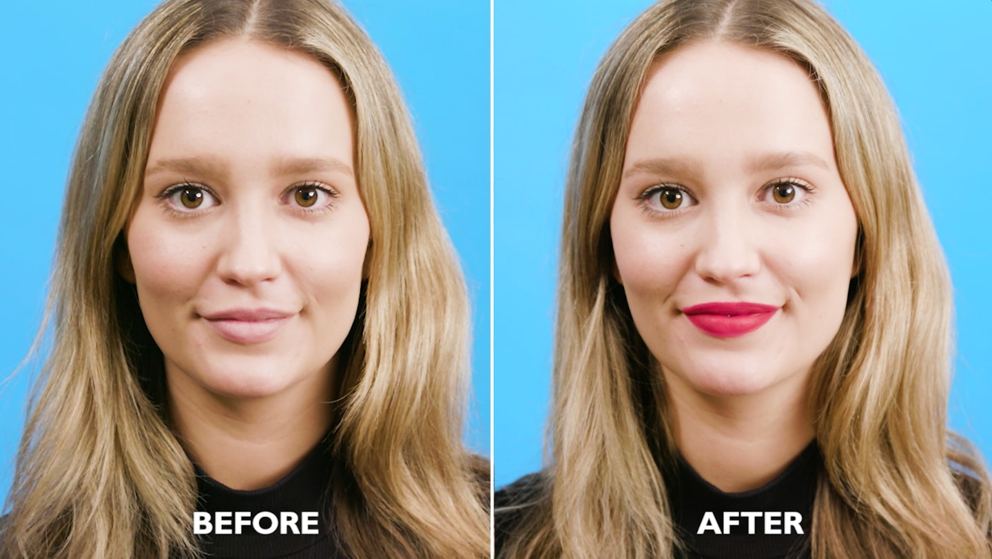 red lip before and after