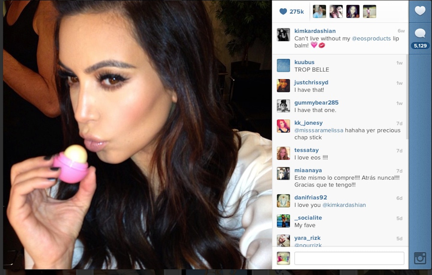 Kim Kardashian with her EOS lipbalm