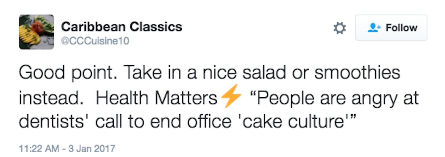 dentist cake culture ban tweets
