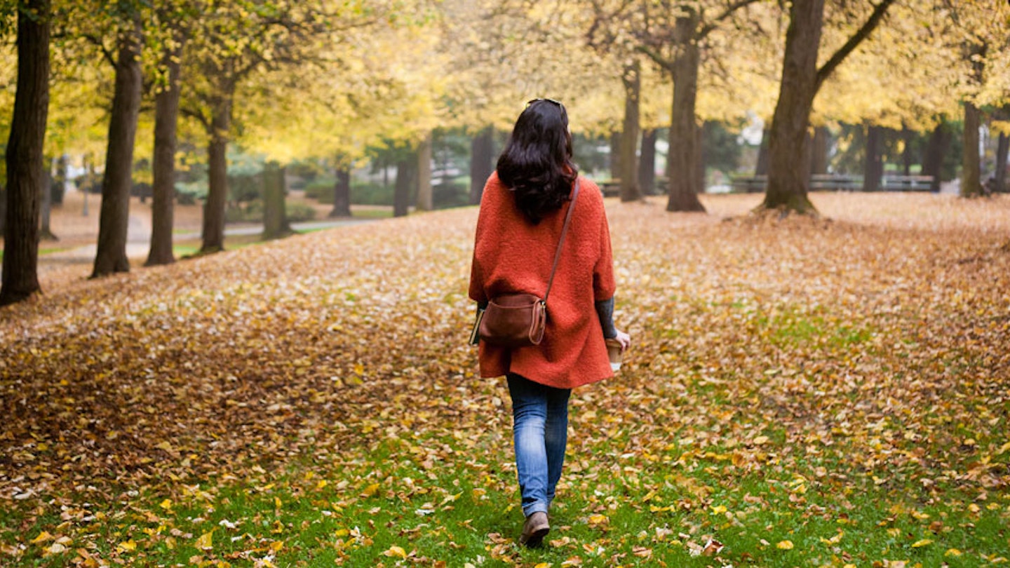 childless woman autumn walking