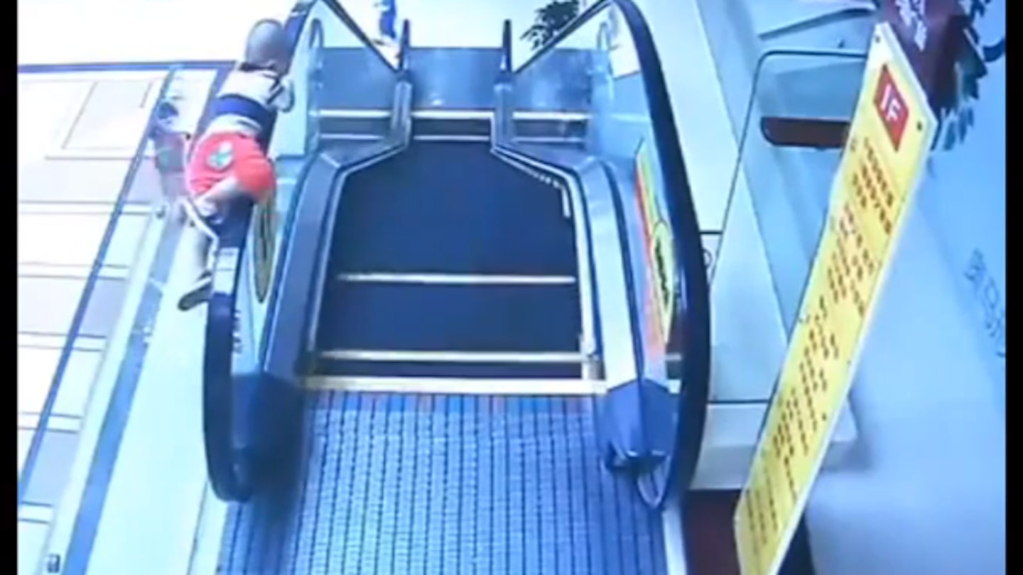 Shocking video captures moment two-year-old boy fell from escalator