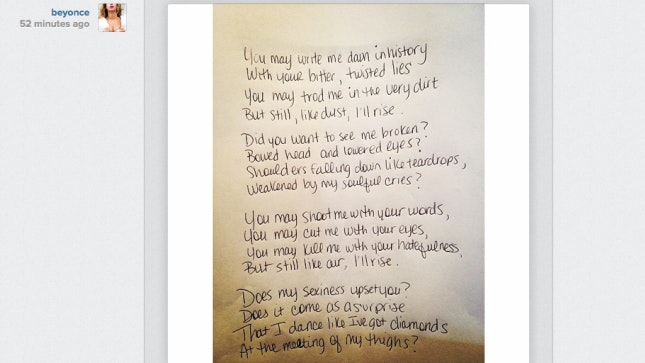 Beyonce pays tribute to the late Maya Angelou quoting the author’s ...