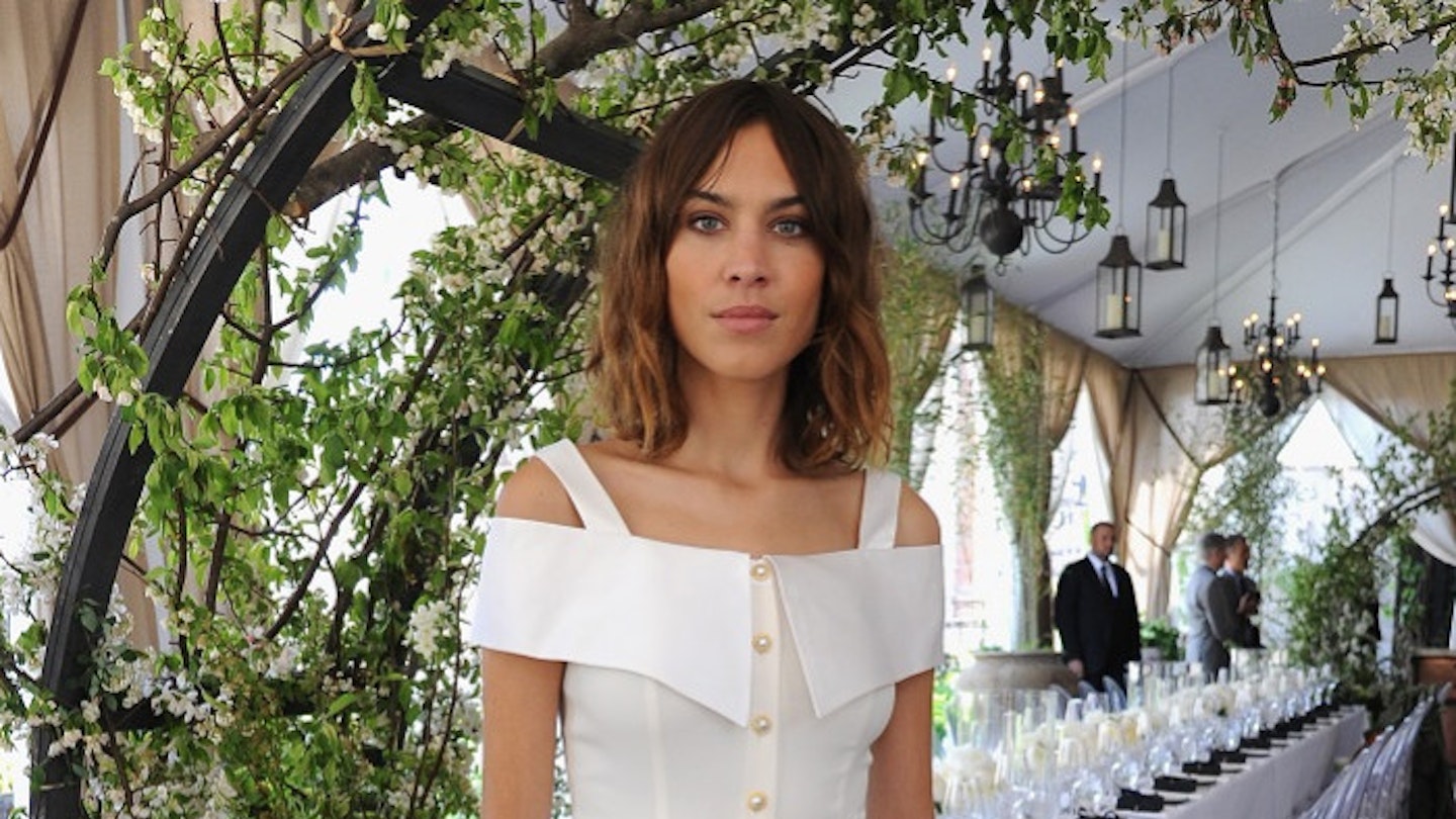 Alexa dazzles in Alessandra Rich off-the-shoulder dress in White.
