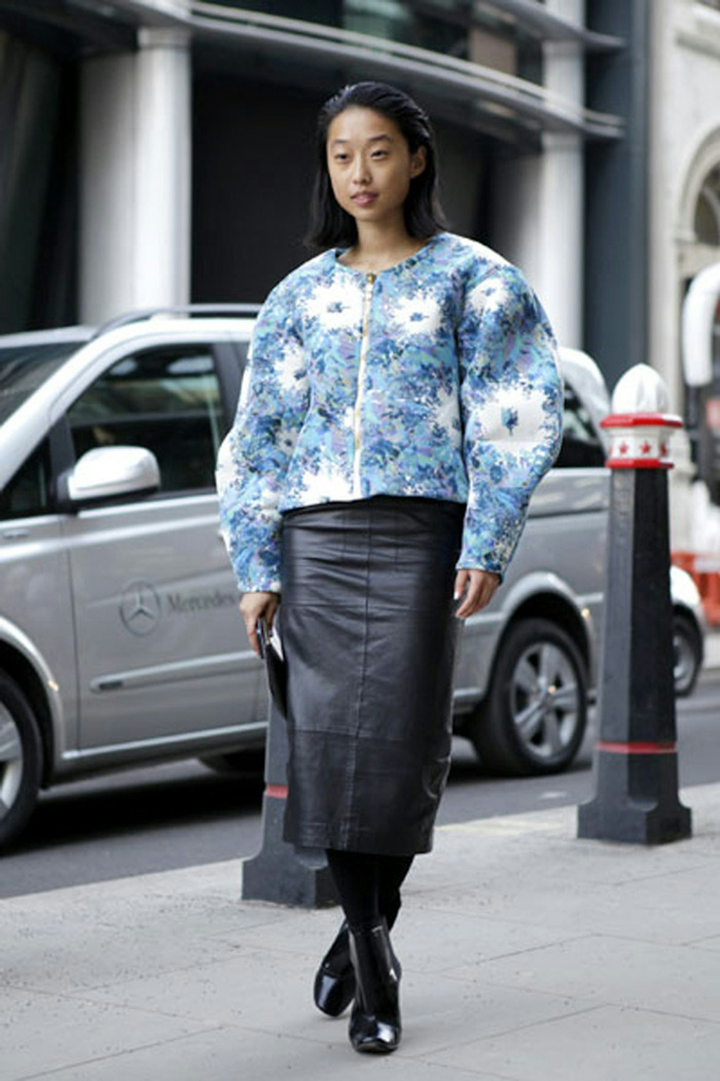 Margareth Zang wearing a Leroy Newen top, vintage skirt, Comme des Garcons clutch bag and DVF shoes