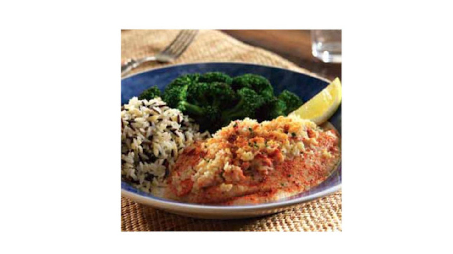 ALMOND AND PARMESAN CRUSTED TILAPIA (344 kcal per portion. Serves 4) Ingredients - 1 teaspoon olive oil, or as needed, 3 cloves garlic, minced, 1/2 cup grated Parmesan cheese, 1/4 cup buttery spread, softened, 1/4 cup slivered almonds, crushed, 3 tablespoons reduced-fat olive oil mayonnaise, 2 tablespoons bread crumbs, 2 tablespoons fresh lemon juice, 1 teaspoon seafood seasoning, 1/4 teaspoon dried basil, 1/4 teaspoon ground black pepper, 1/8 teaspoon onion powder, 1/8 teaspoon celery salt and 1 pound tilapia fillets.
