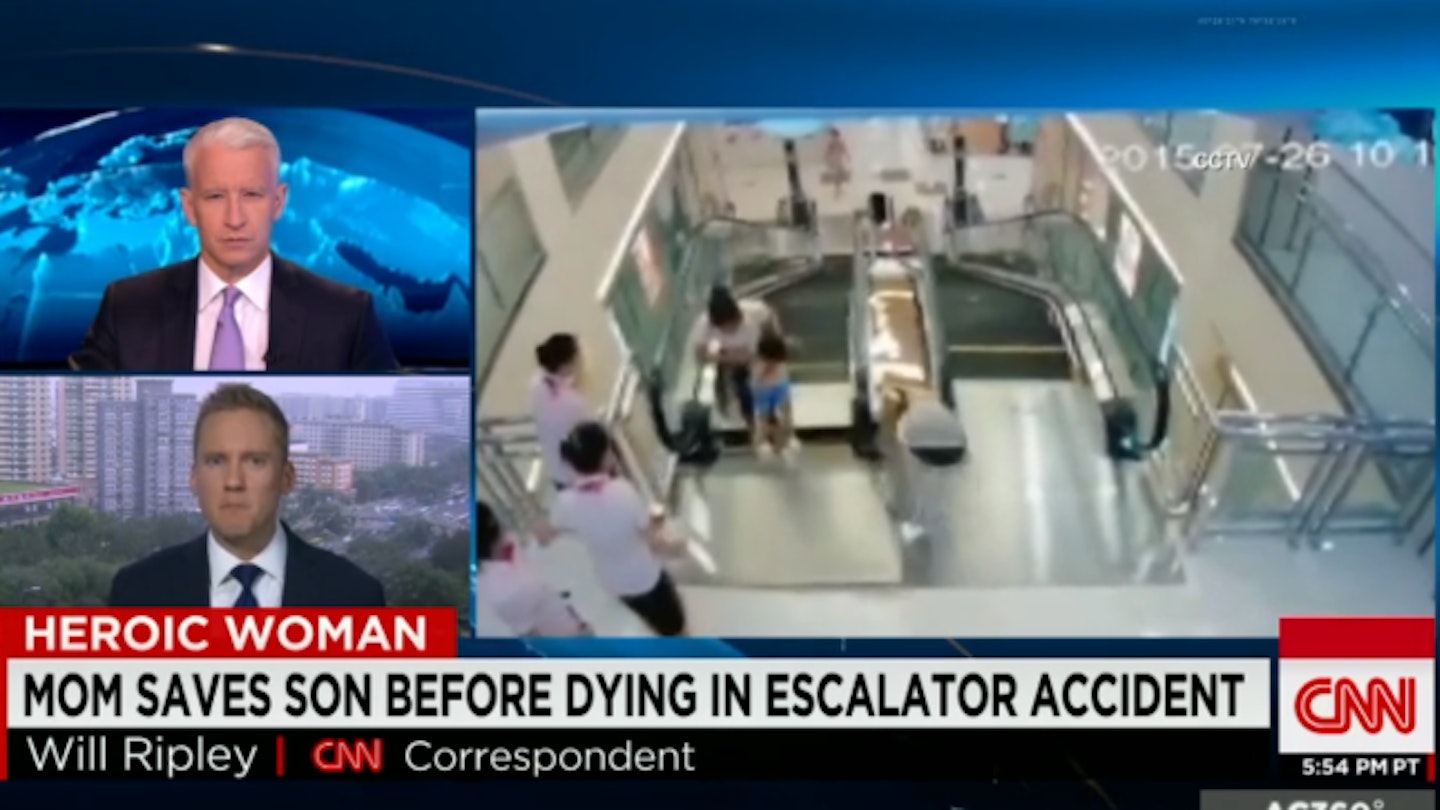 Brave mother throws toddler to safety before being crushed to death by escalator