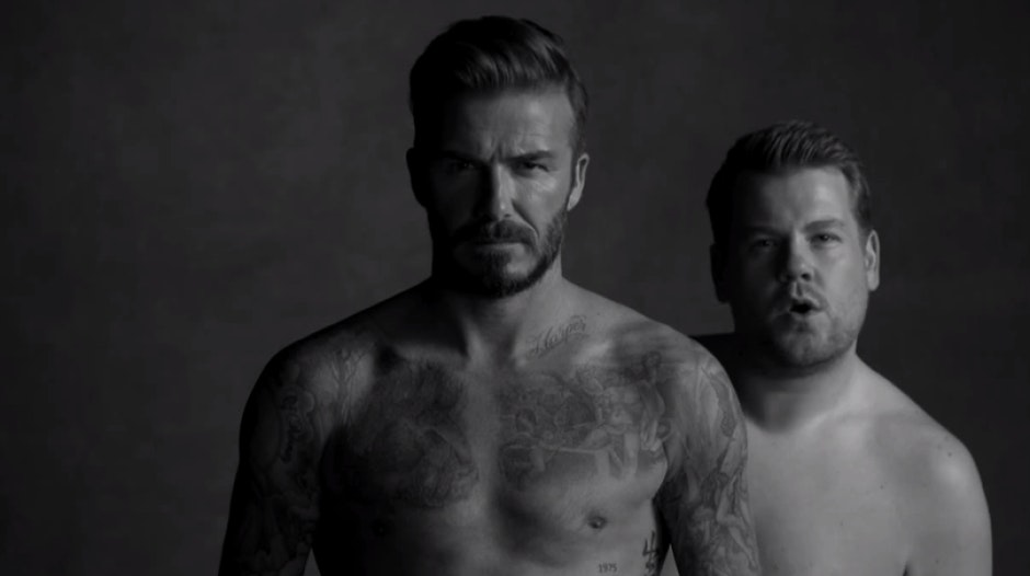 David Beckham & James Corden Hilariously Spoof Underwear Ads
