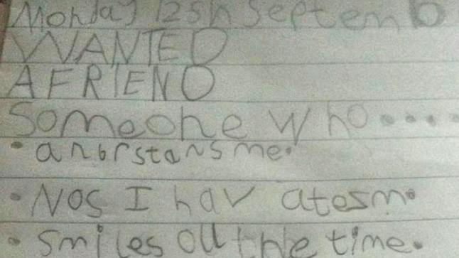 Little girl with autism pens heartbreaking note: ‘Wanted – a friend ...