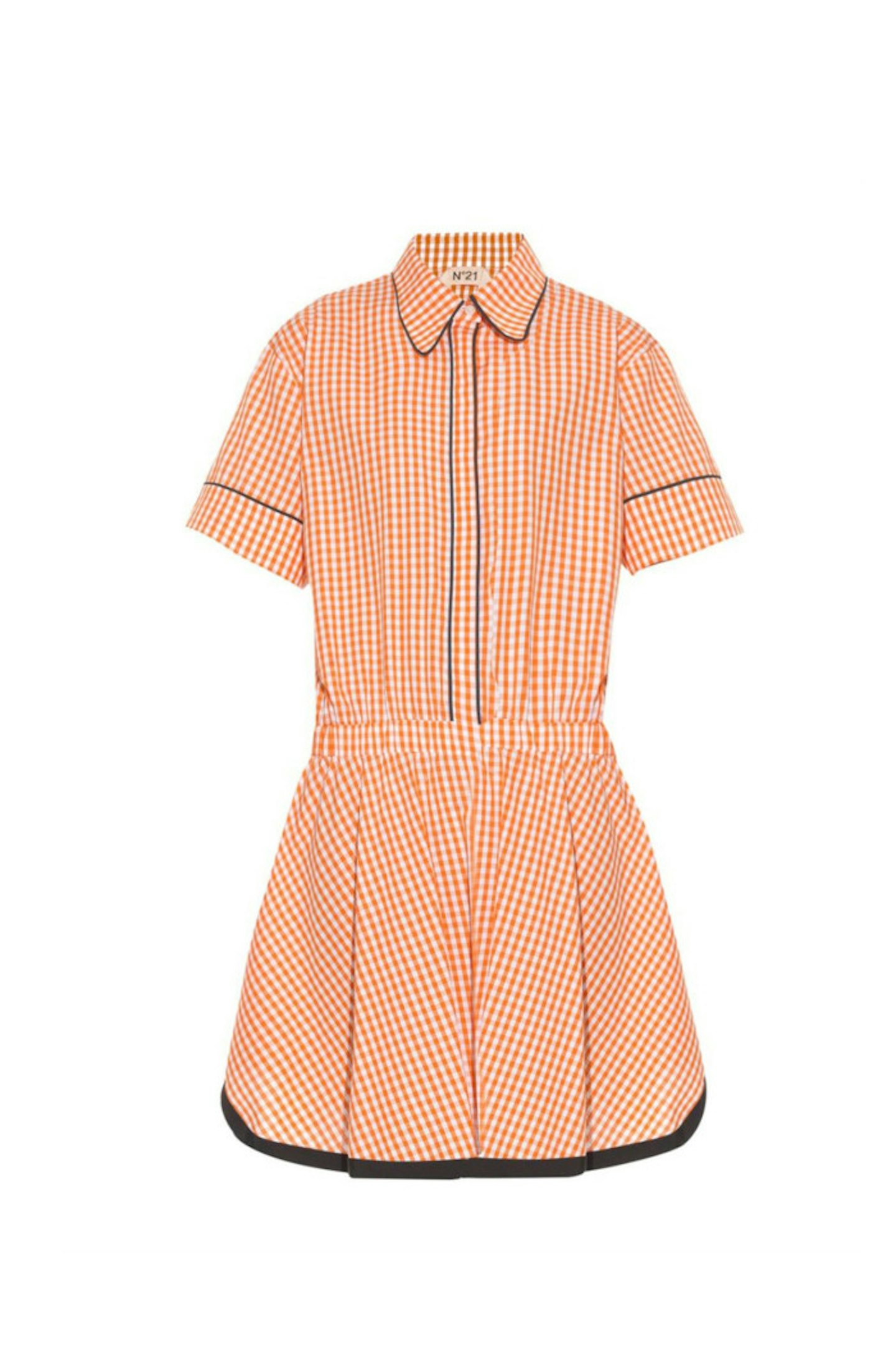 Cute gingham complements the girlish style of the shorter shirt dress. Pair with glitter flats and a colourful handbag.