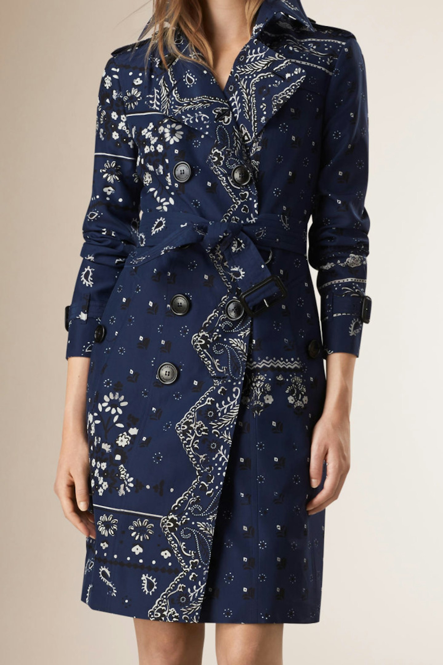 The go-to brand for trench coats have whipped up this navy silk printed number this season.