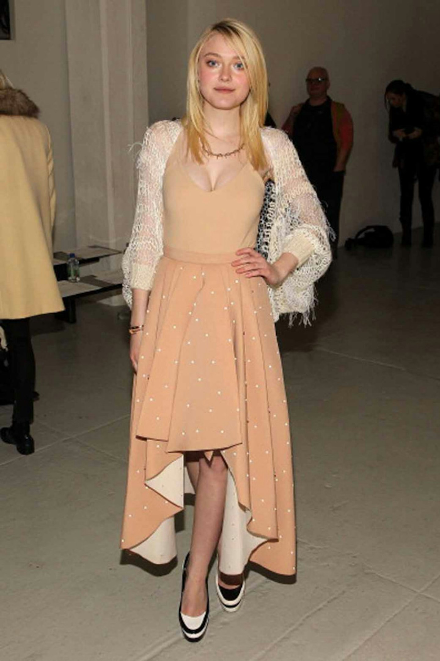 Dakota Fanning style 2014 peach polkadot dress