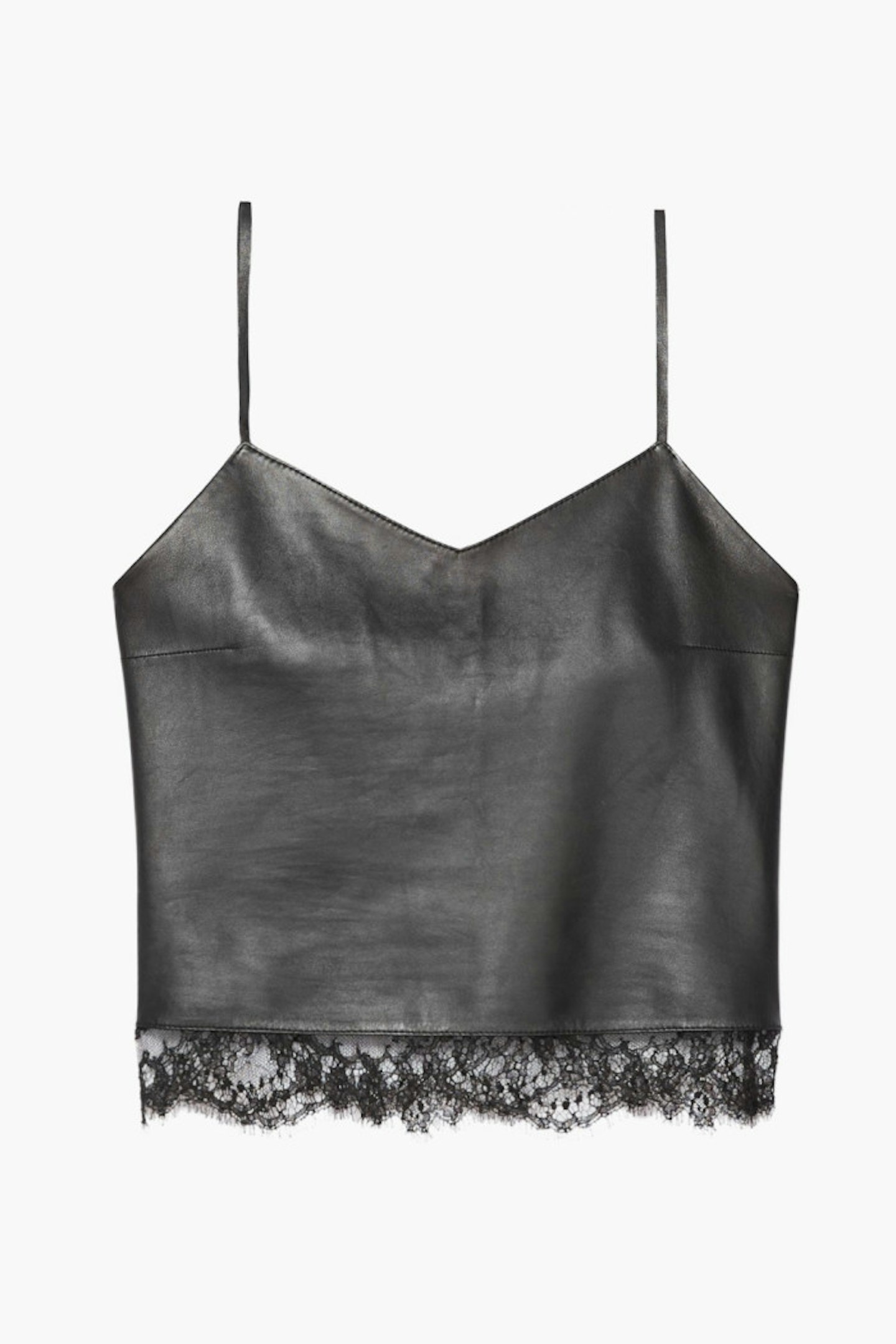 Lace and leather is one of our favorite combinations. This cropped number is calling out for some high-waisted black jeans and biker boots.