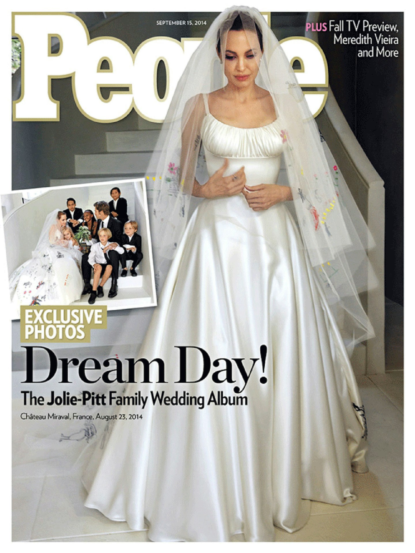 Angelina in Versace wedding gown on the cover of People