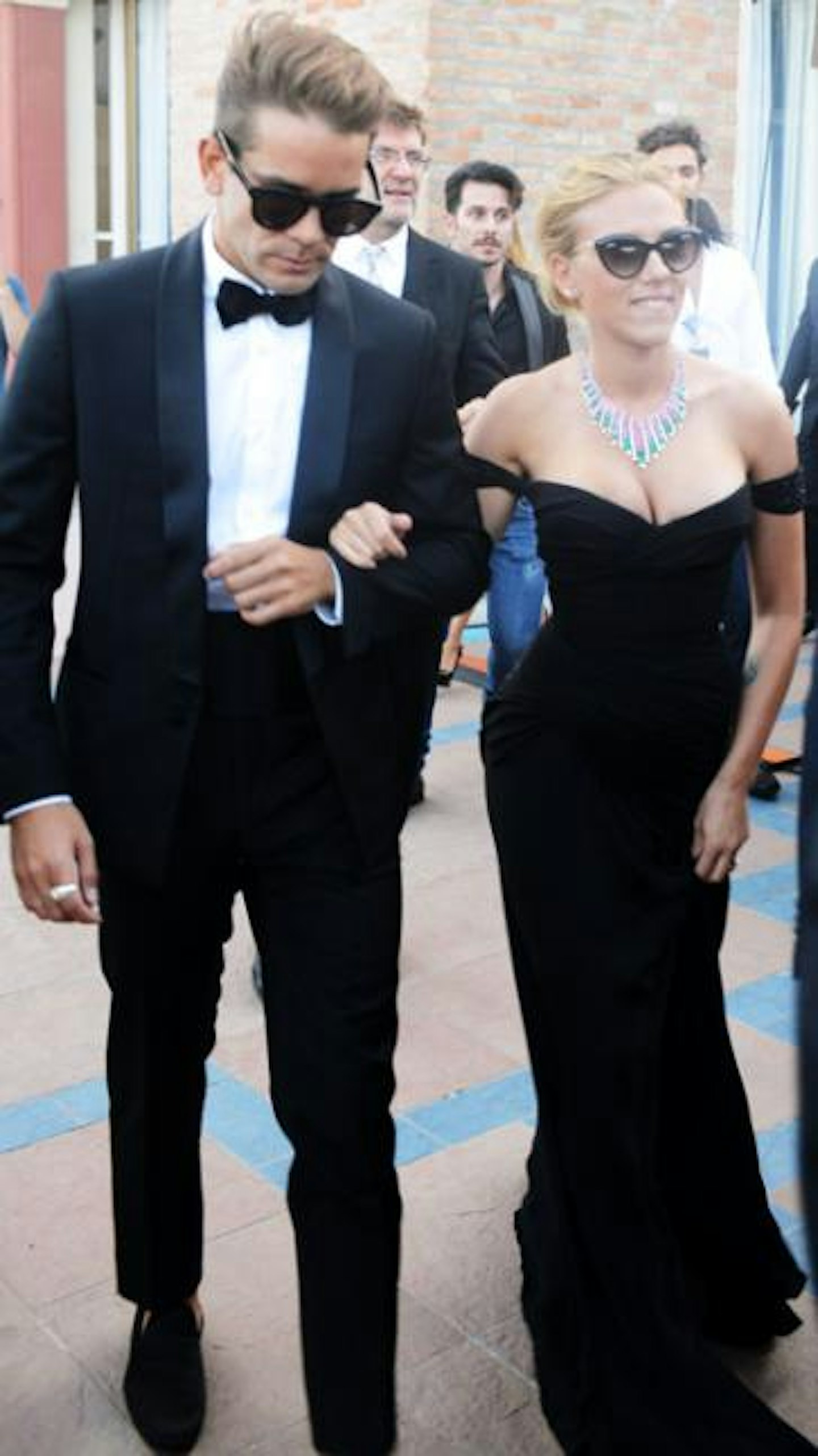 Scarlett with her fiancé Romain during the Venice Film Festival last month