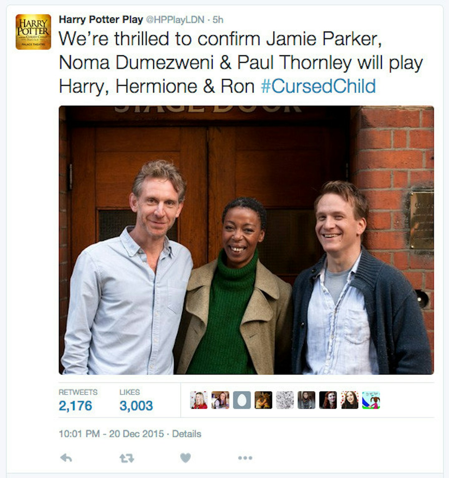 Jamie Parker is set to play Harry, Paul Thornley will play Ron and Noma Dumezweni will play Hermione.