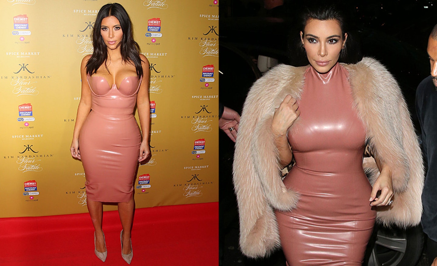 Kim Kardashian in latex dresses [Getty]