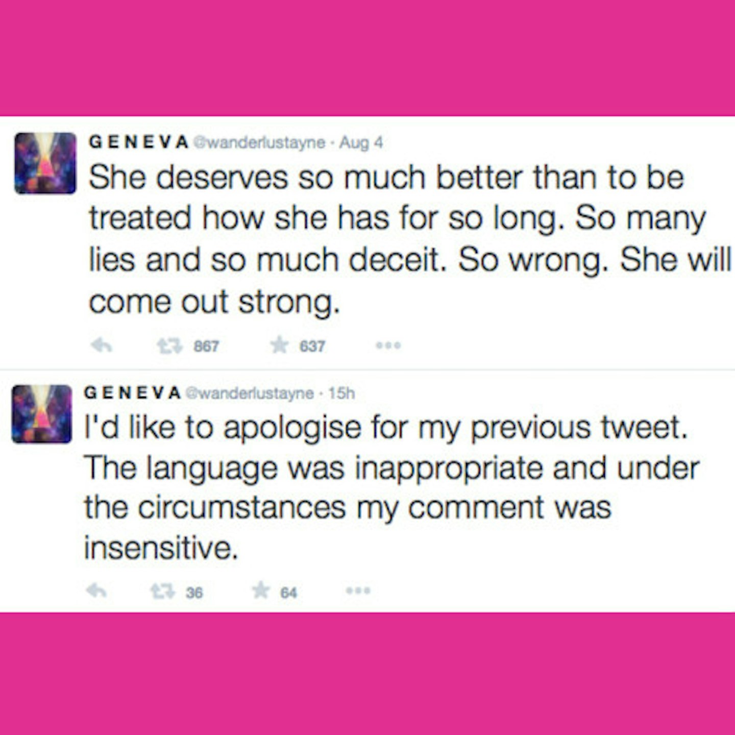 Geneva's tweets about Zayn and Perrie's break-up