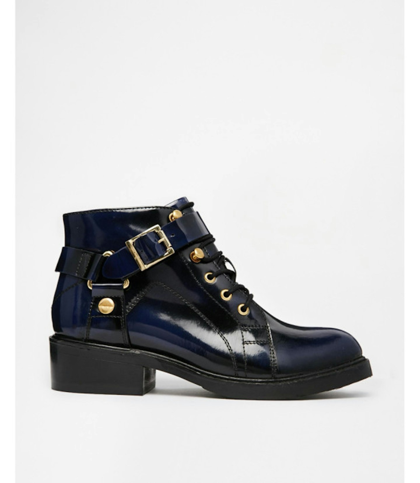 Navy patent buckle boots