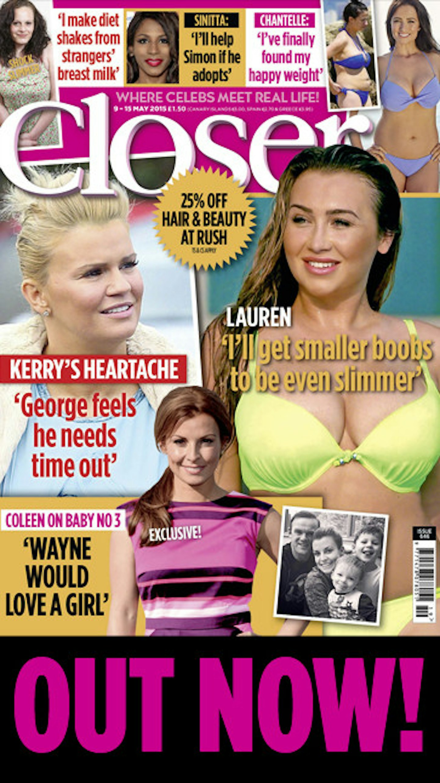 Get this week's Closer for Lauren Goodger's quest for smaller boobs and  Kerry Katona's heartache