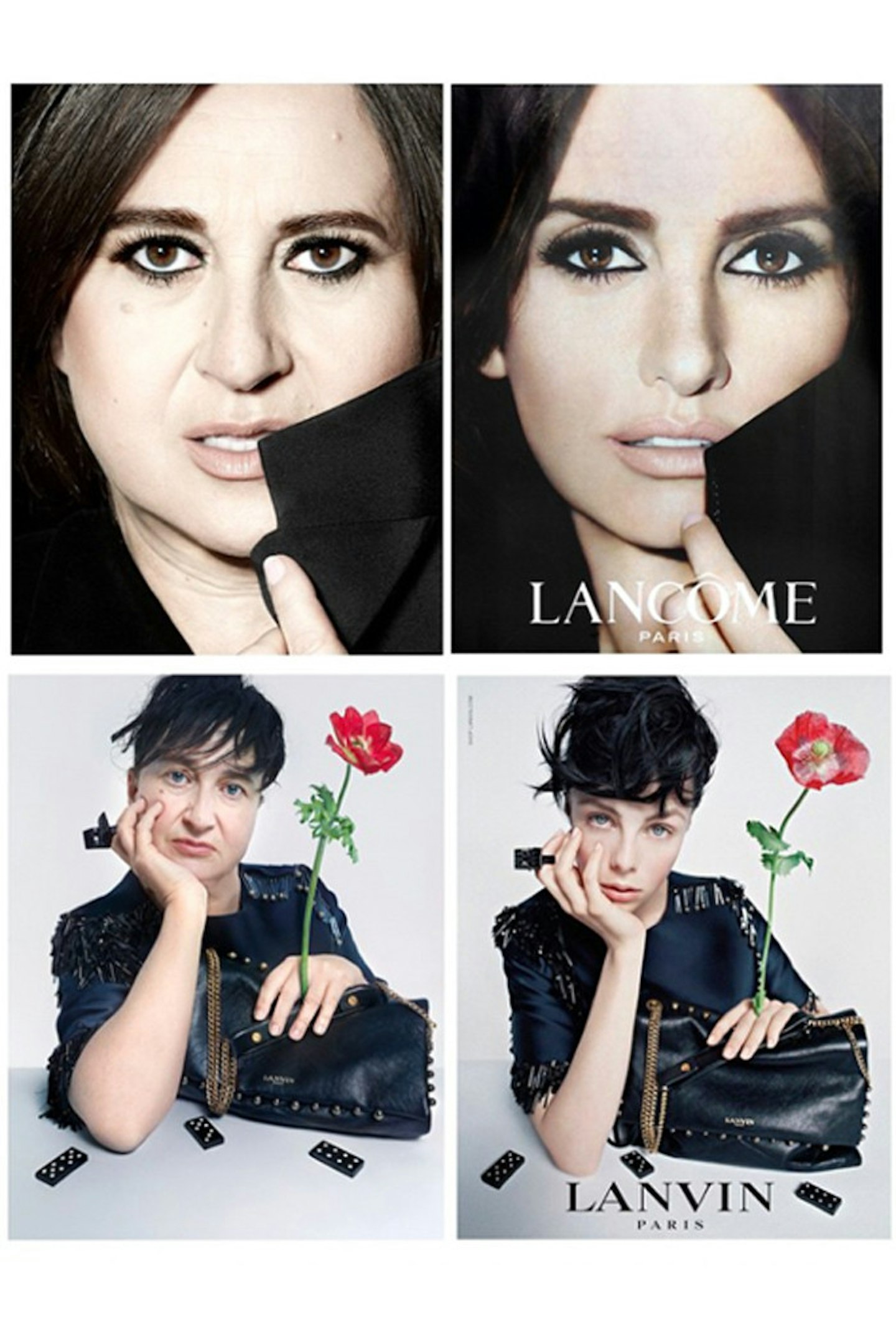 Nathalie Croquet as Penelope Cruz for Lancome and Edie Campbell for Lanvin