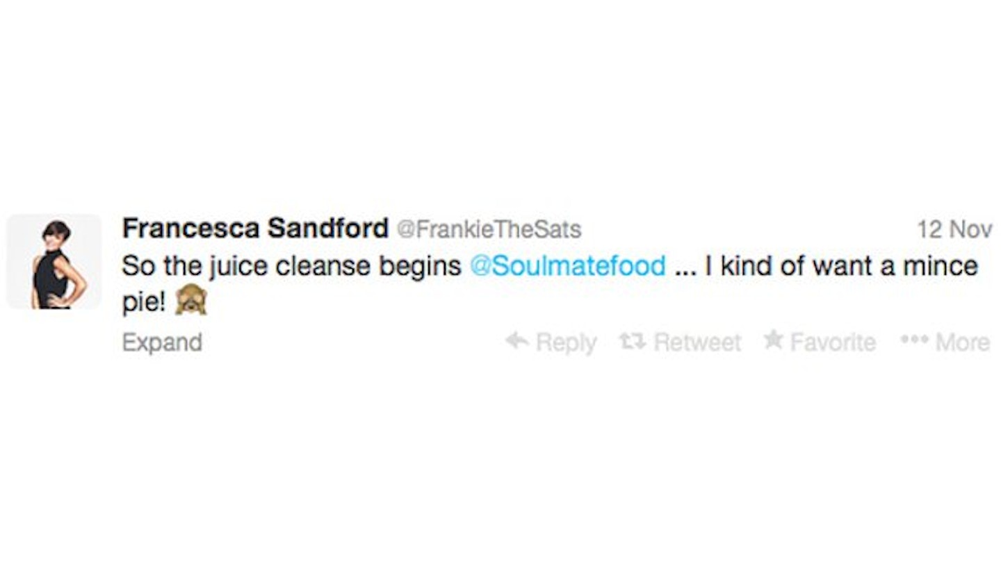 Frankie tweeted her followers yesterday revealing her juice diet