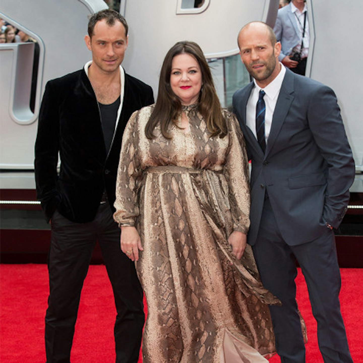 Jude with Spy co-stars Melissa McCarthy and Jason Statham