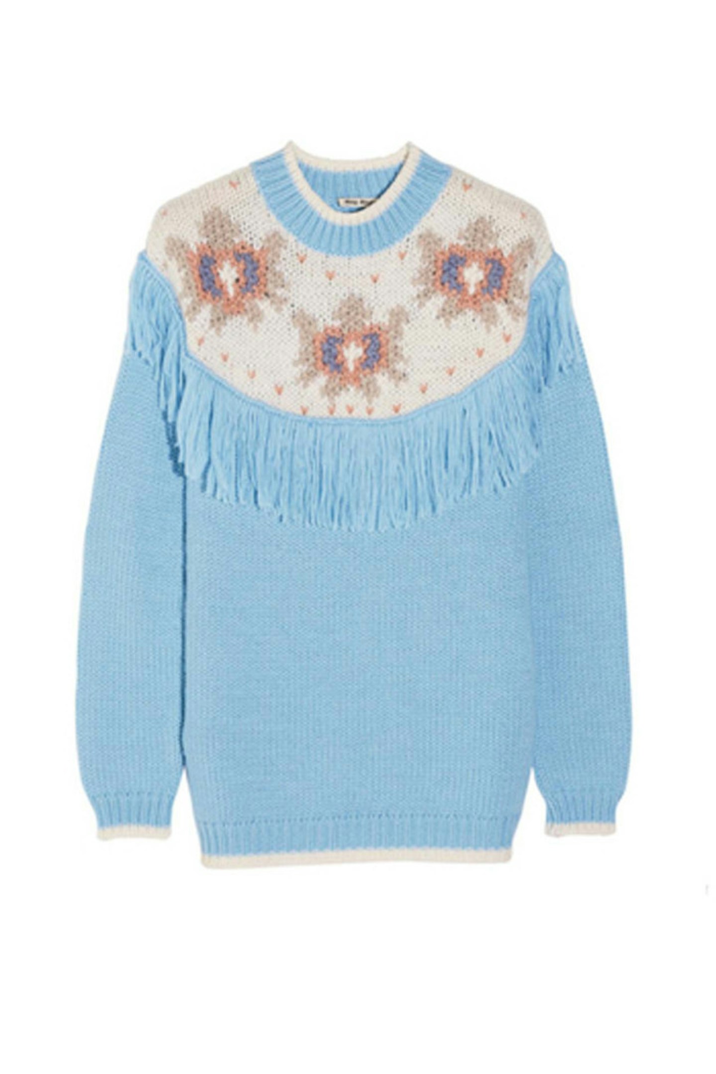 39. Fringed intarsia knitted sweater, £900, Miu Miu at Net-A-Porter