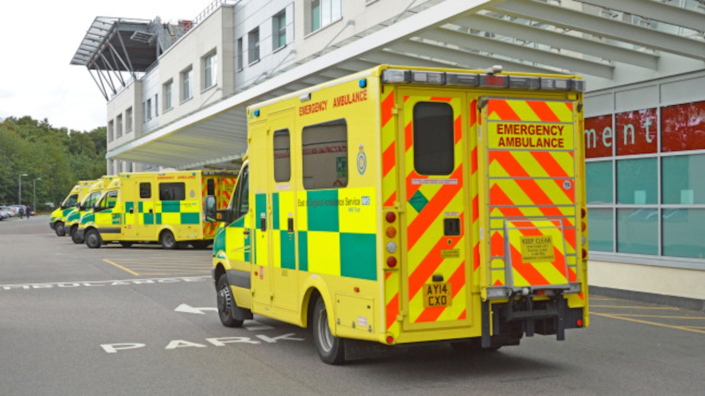 The woman was rushed to hospital with abdominal pains