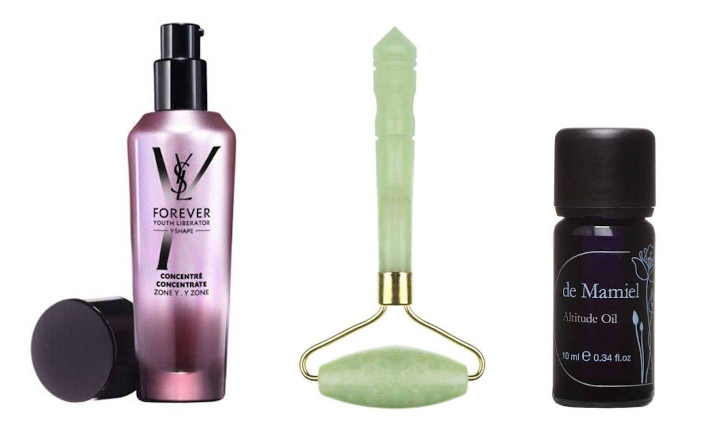 Ying Yu jade facial rollers, &pound;28; Yves Saint Laurent Forever youth liberator Y-shape concentrate, &pound;65; De Mamiel Altitude Oil, &pound;26