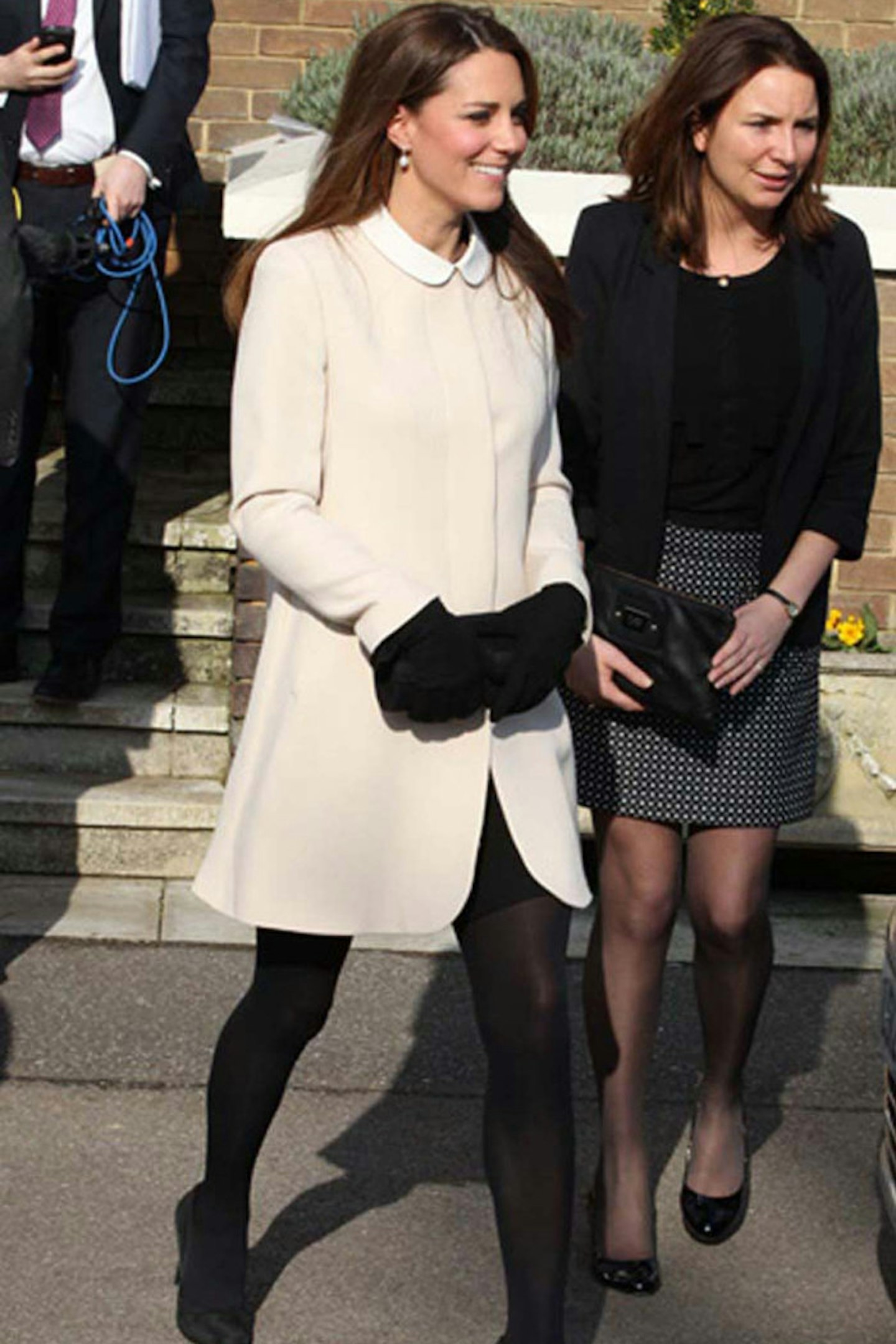 Kate Middleton wears Topshop 'Contrast Collar Dress' And Goat 'Redgrave' Coat, Child Bereavement UK HQ, 19 March 2013