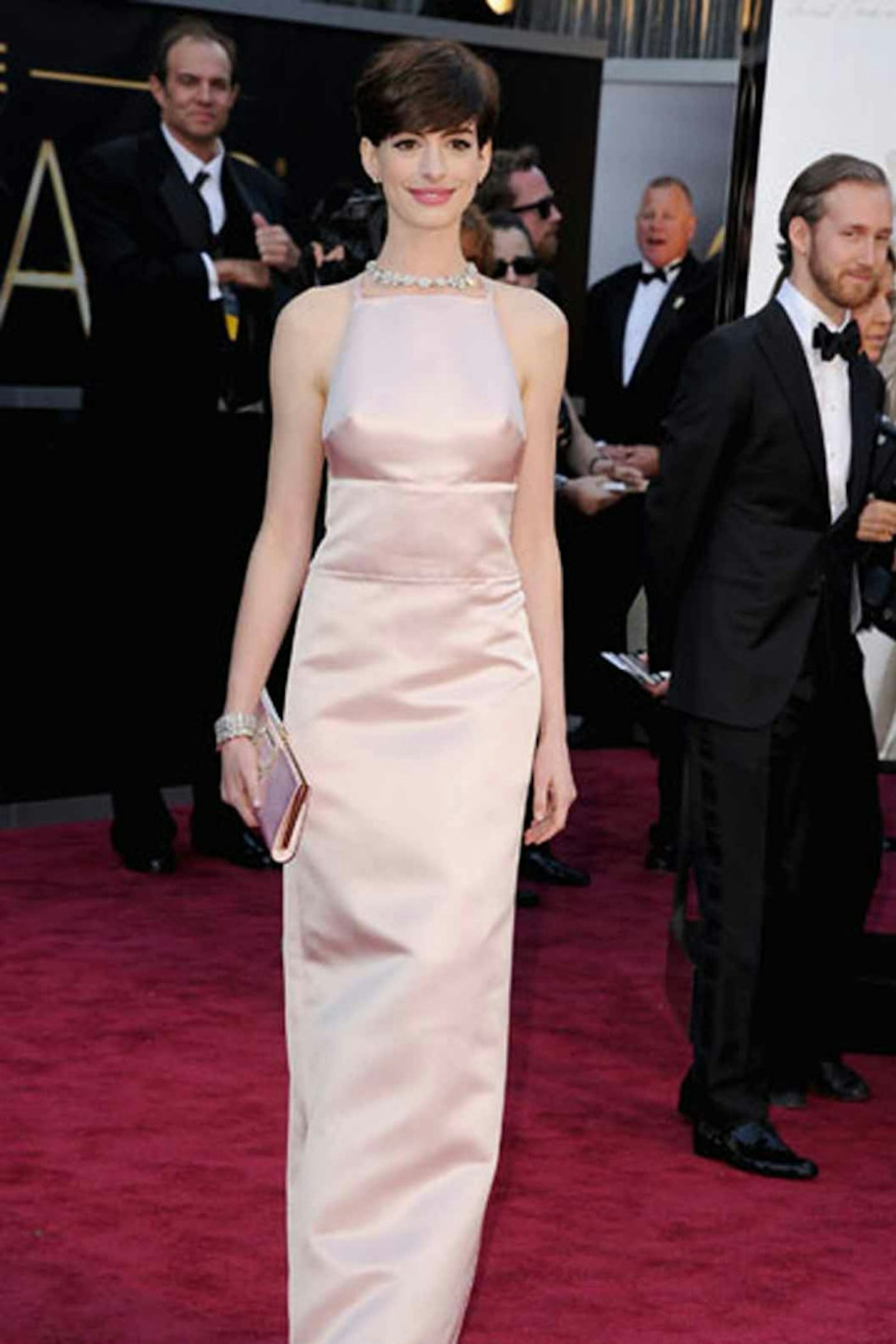 Anne Hathaway style prada tiffany & co pink dress