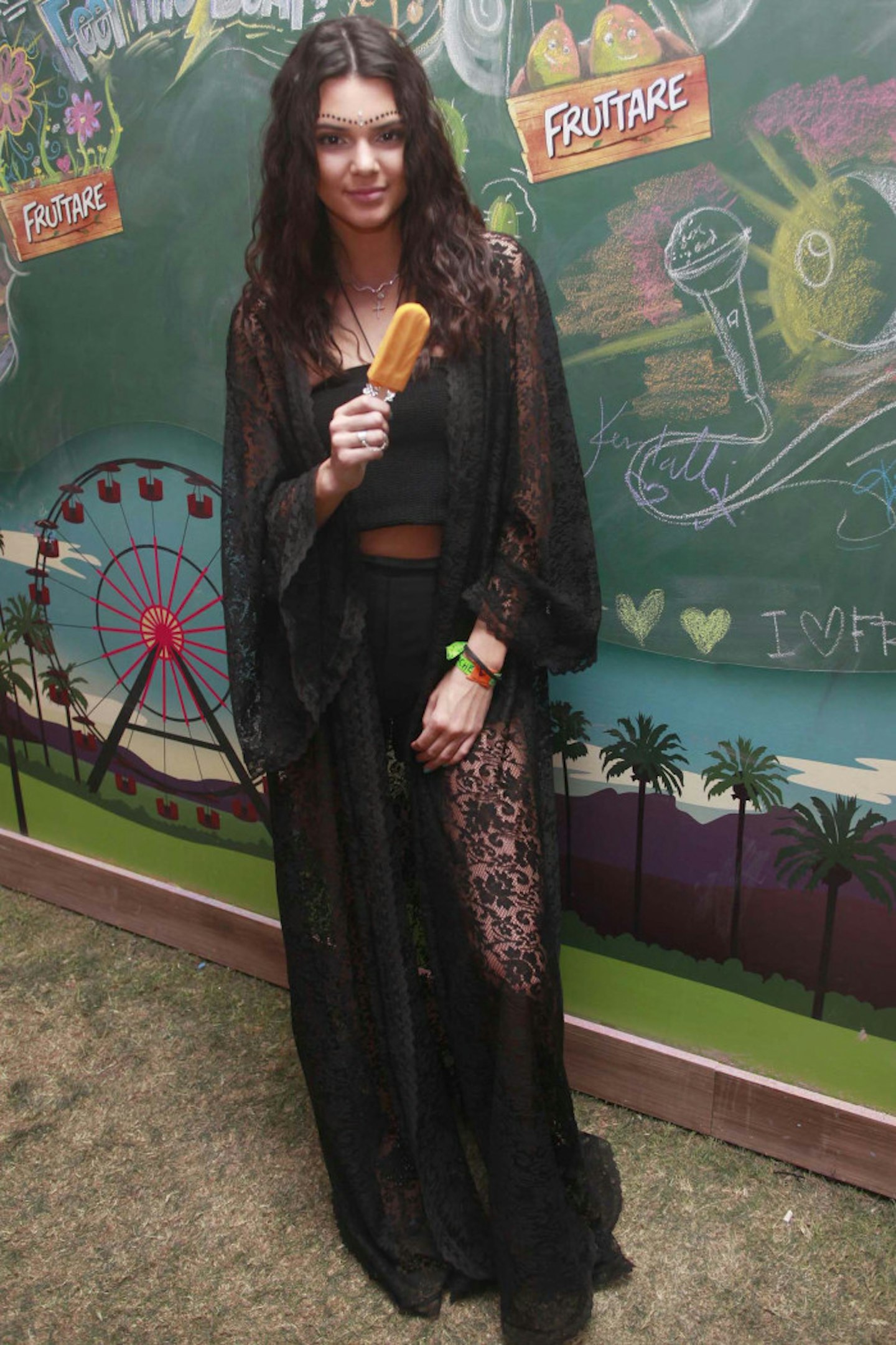 Kendall Jenner visits the Fruttare Hangout at Coachella to refresh in between sets with a Fruttare Frozen Fruit Bar, 12 April 2014