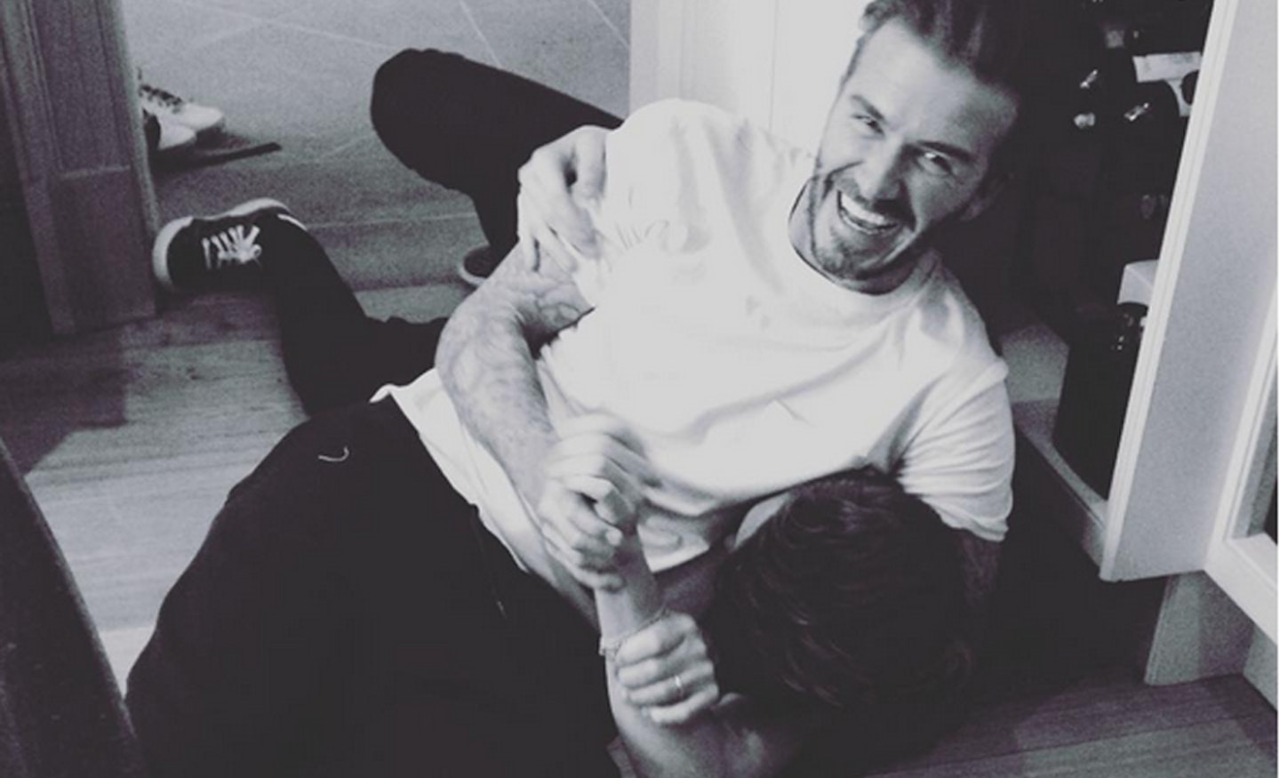 David and Brooklyn Beckham, October 2015